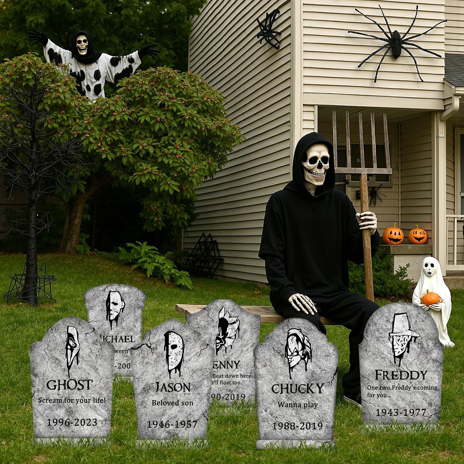 Halloween Decorations Outdoor Graveyard Tombstones: 6ct Large, Stone grey