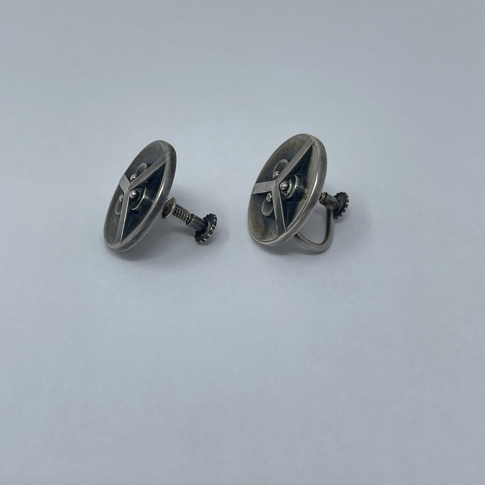 Estate Sterling Silver Art Deco Screw Back Earrings by Georg Jensen No 77