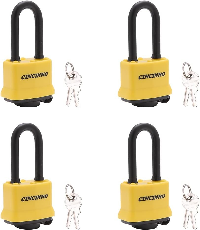 4 Pack Heavy Duty Covered Laminated Steel Padlocks Keyed 4 Pack*40LS, Yellow