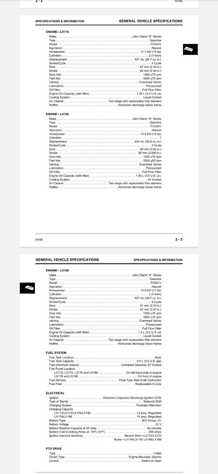 JOHN DEERE LX172 LX173 LX176LX178 LX186 Service Technical PDF Manual 660PG