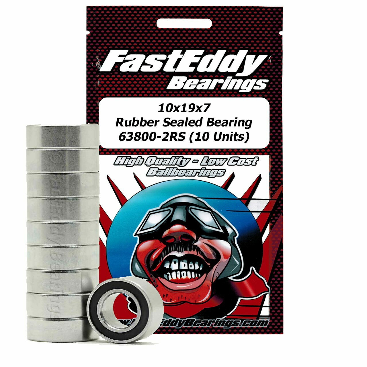 10x19x7 Rubber Sealed Bearing 63800-2RS 10 Units