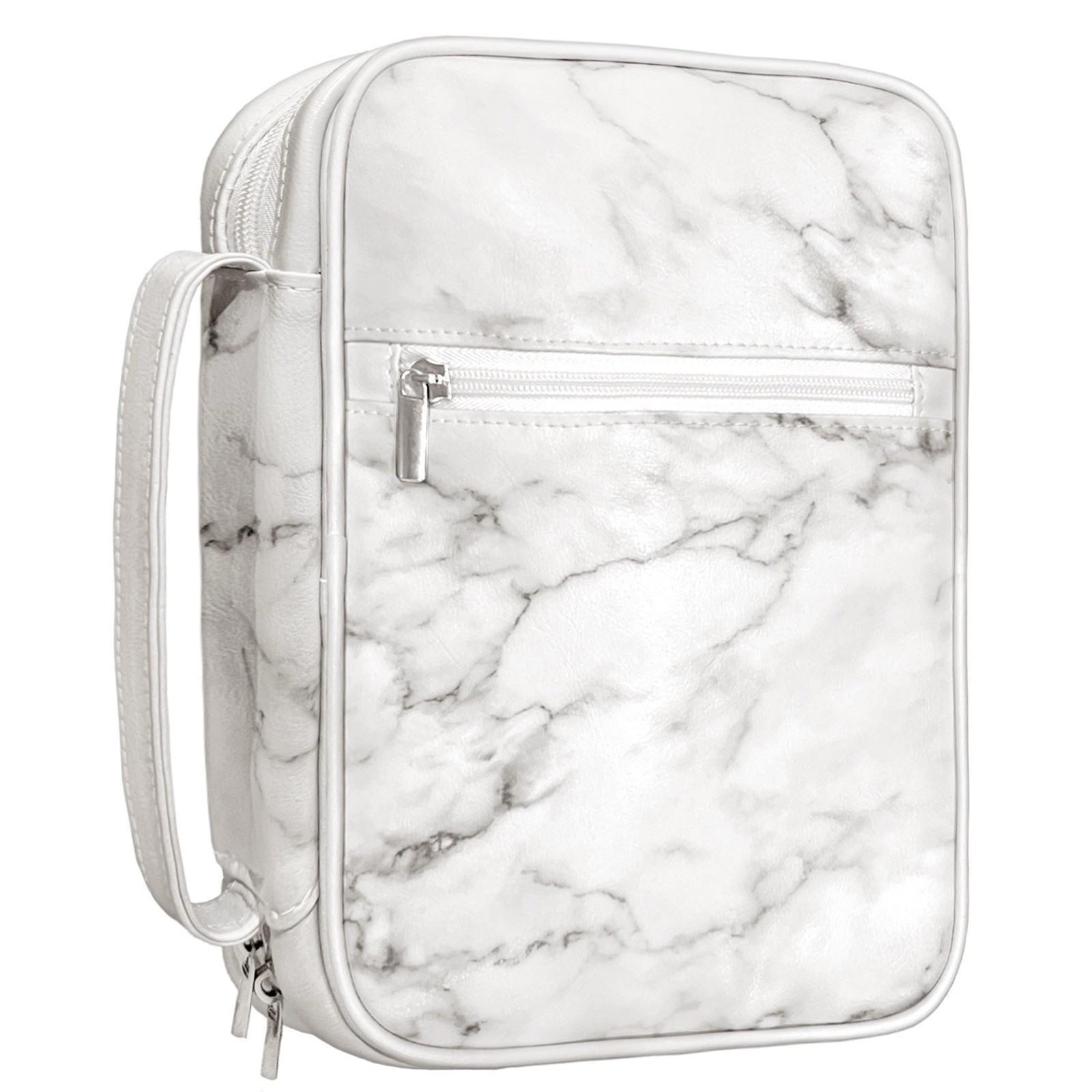 White Marble Bible Case, PU Leather Cover 7.5X10X2.5 Inches for Women with Stora