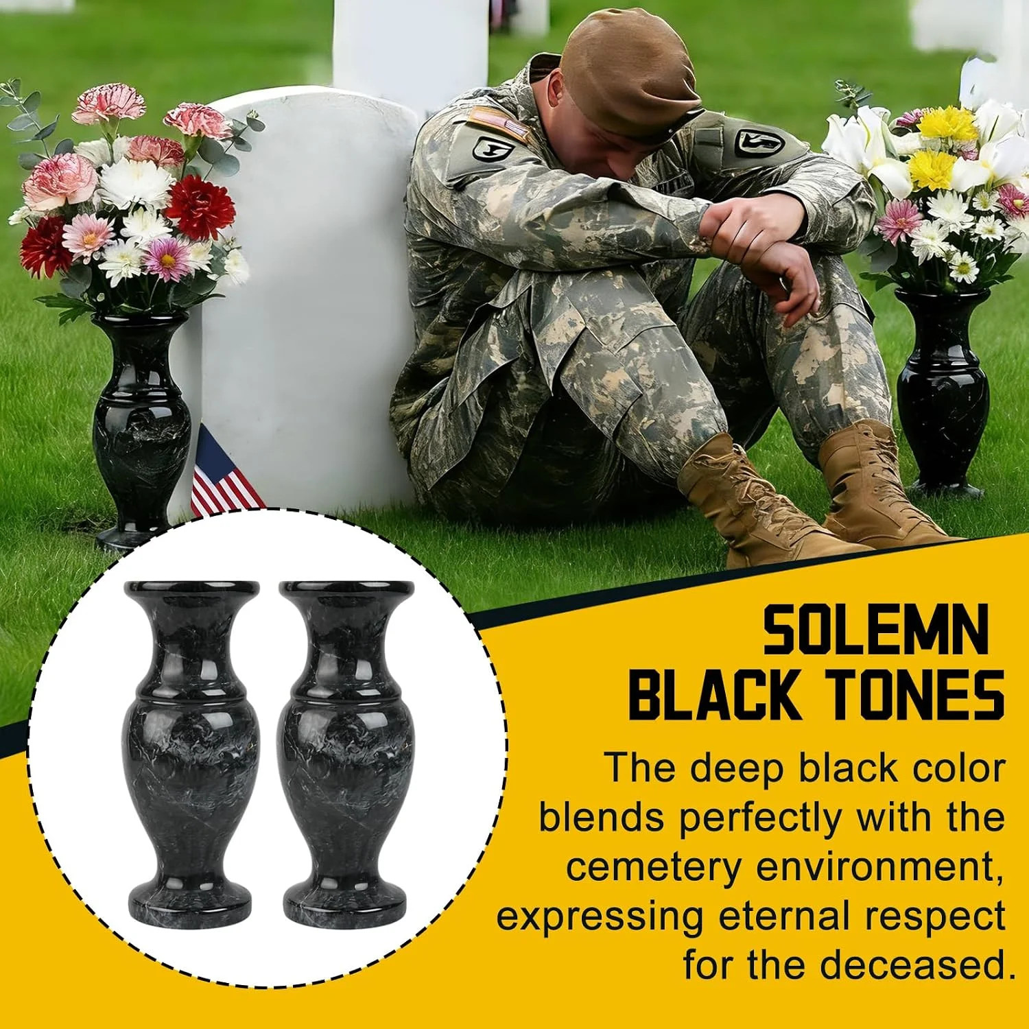 Heavy Duty Natural Marble Cemetery Vase for Grave Site – Solid Stone Headstone P
