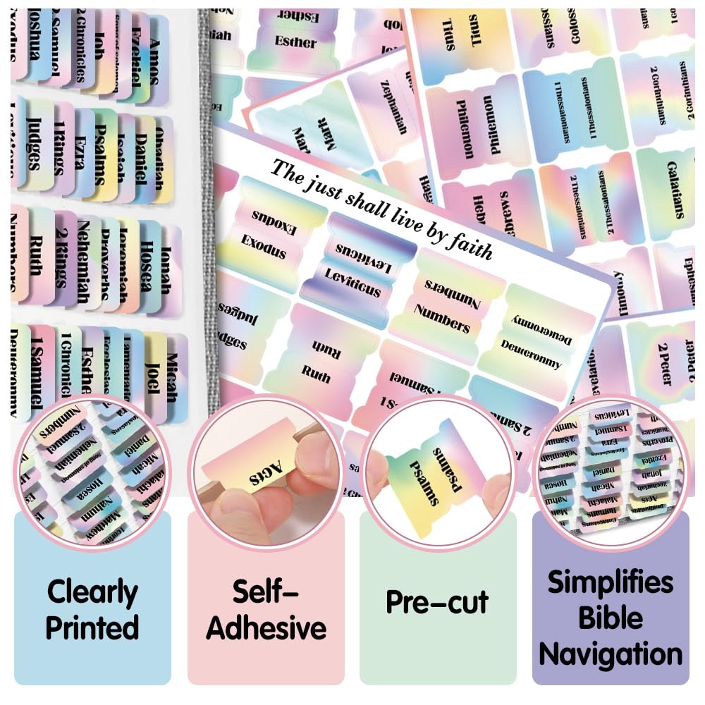 Holy Bible Tabs for Women and Men, 66 3×5 inches, Normal Font-colorful