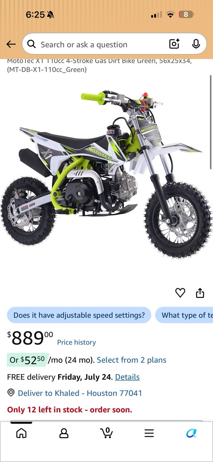 MotoTec X1 49cc 2-Stroke Gas Dirt Bike Green MT-DX-49-1100g-Green