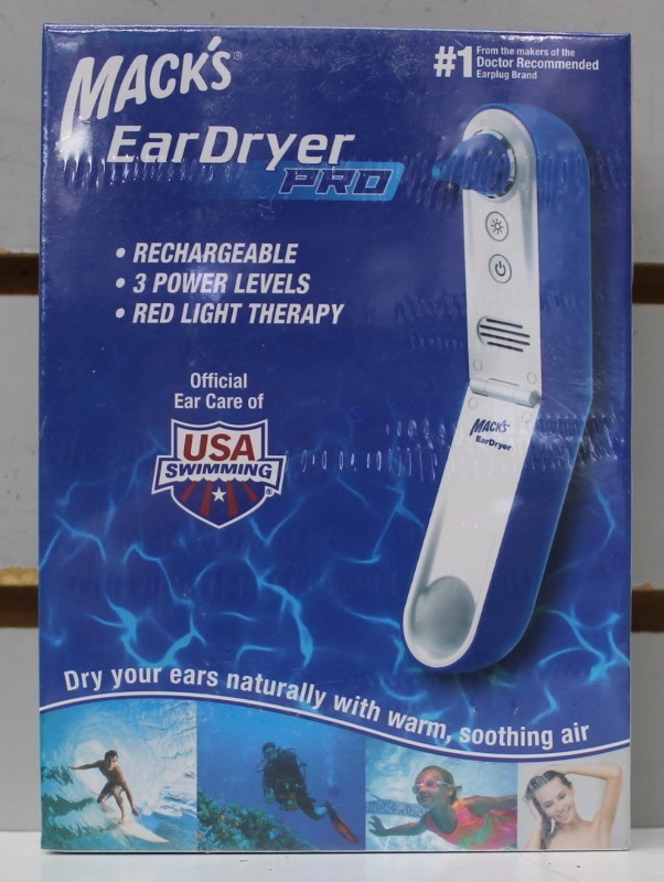 Mack’s Ear Dryer PRO Rechargeable Warm Air 1 Count (Pack of 1), Blue