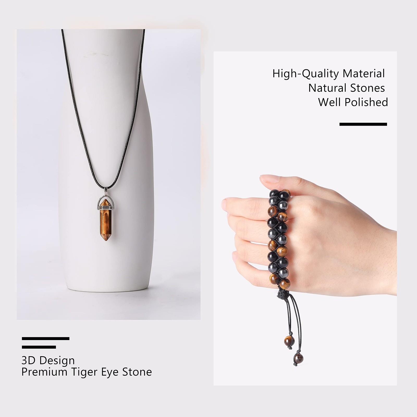 Handmade Triple Protection Bracelet 10mm Hematite Black Obsidian Tiger Eye St…