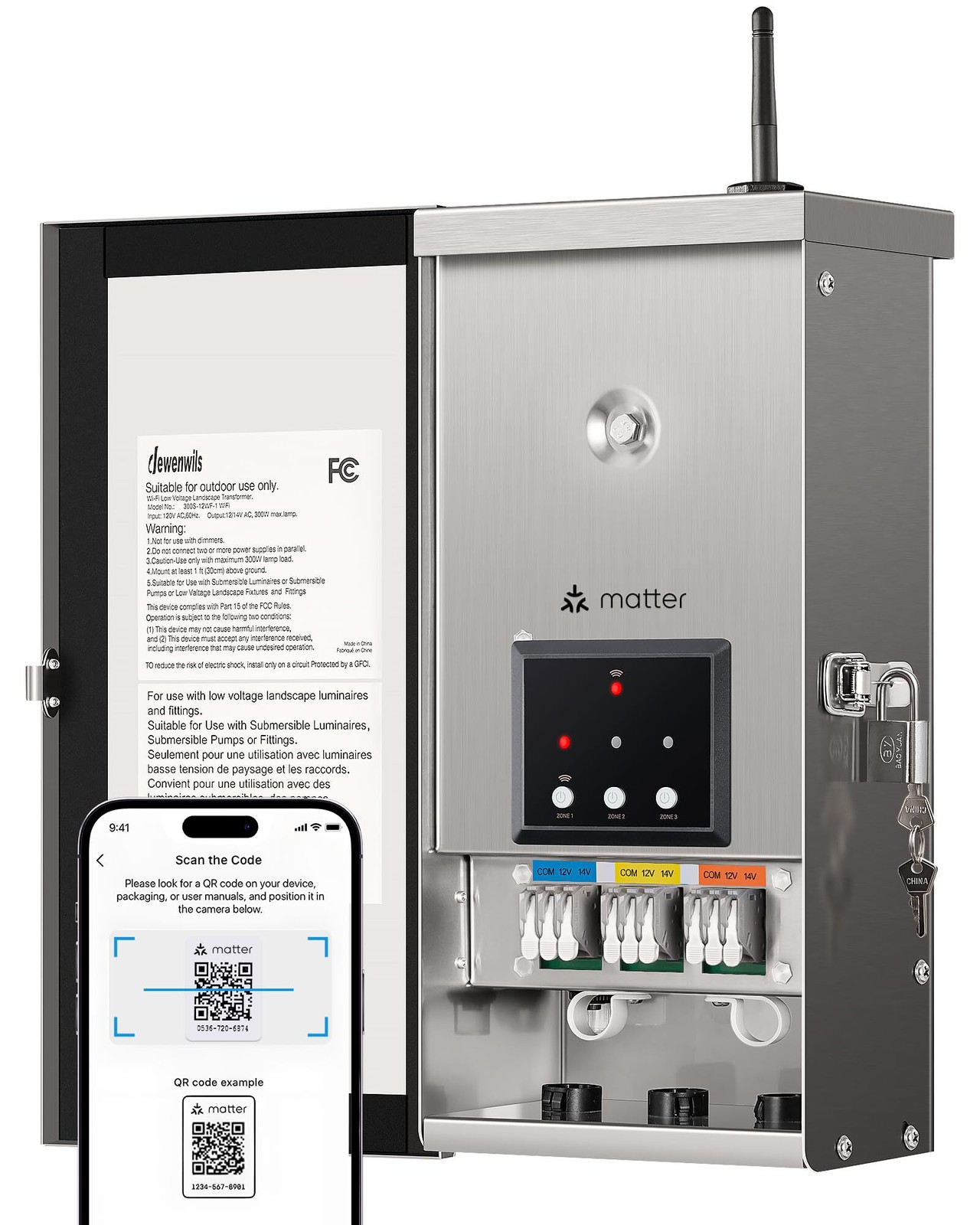 DEWENWILS 300W Matter Smart Low Voltage Landscape Transformer with 3 Independent