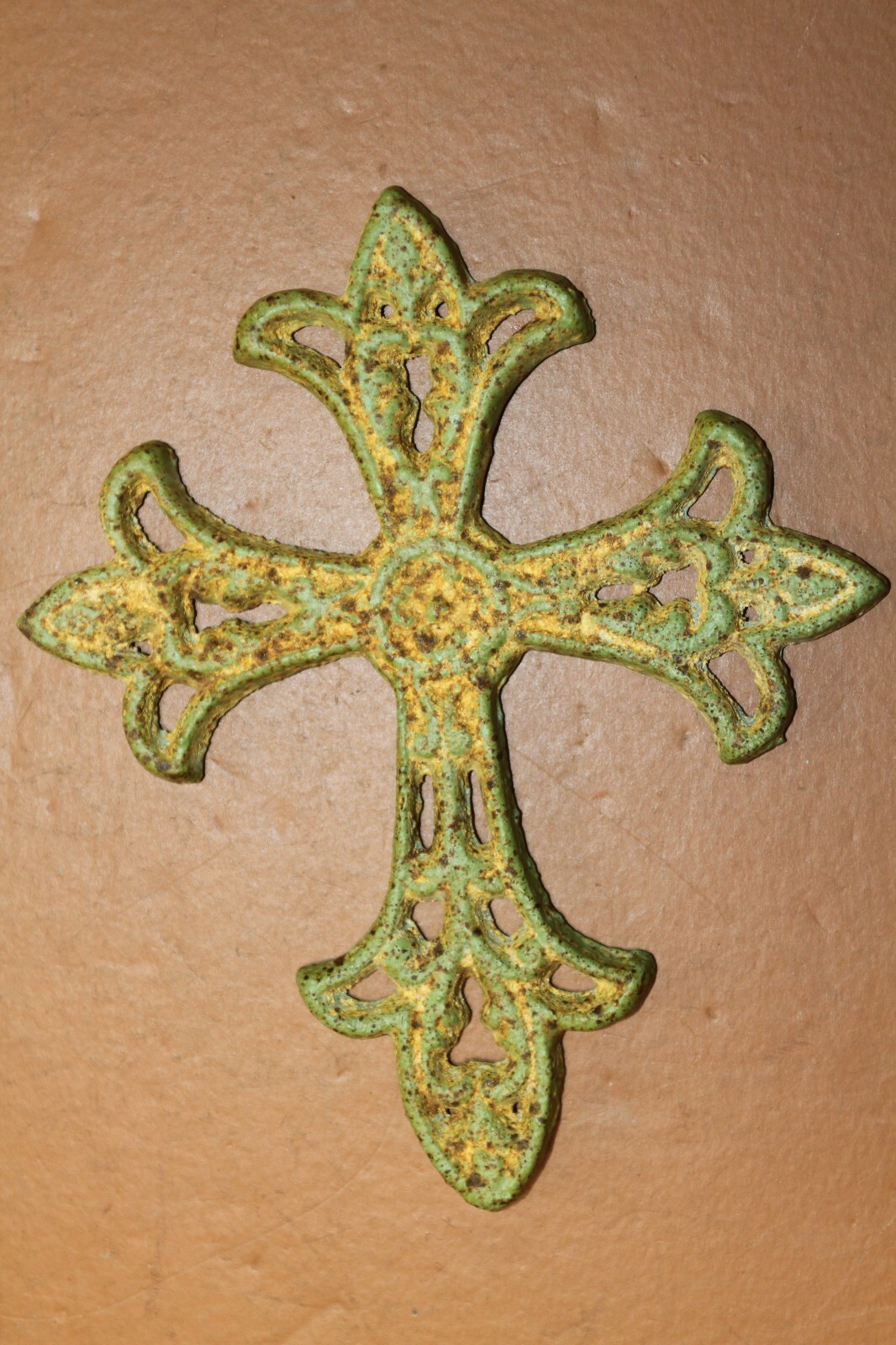 Antique Style Wall Cross Gift For Mom Cast Iron Olive Moss Green Colors – Iberia