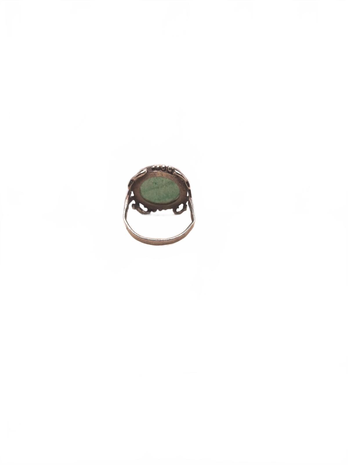 Green gemstone ring round in sterling silver statement size 8.5