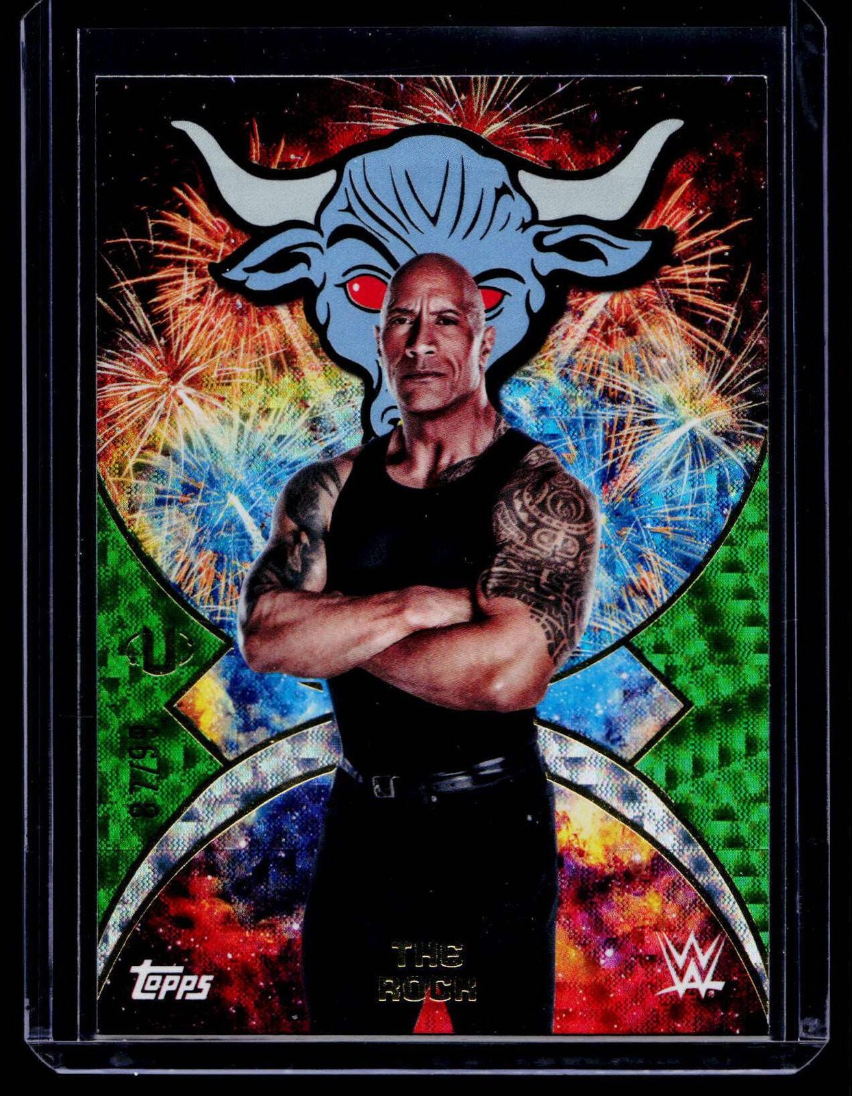 2025 Topps WWE Universe Namesakes The Rock Green #’d /99 Nms-38