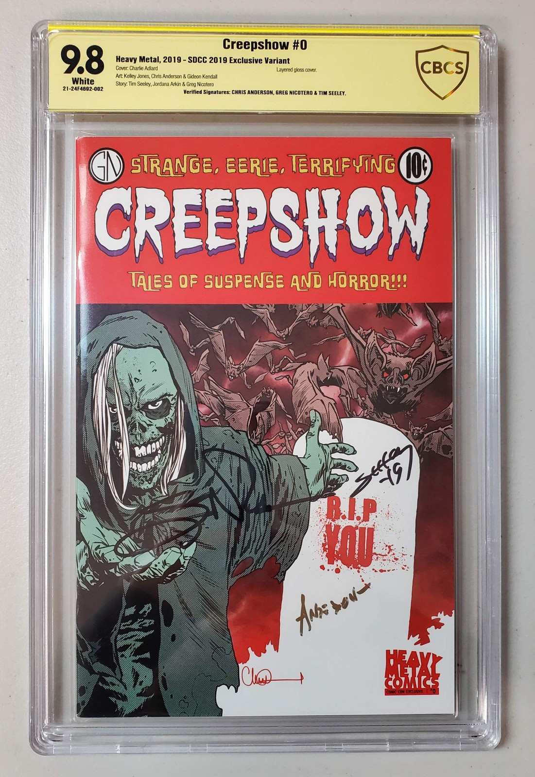 9.8 CBCS CREEPSOW #0 SDCC VARIANT SIGNED BY CHRIS ANDERSON, GREG NICOTERO & TIM