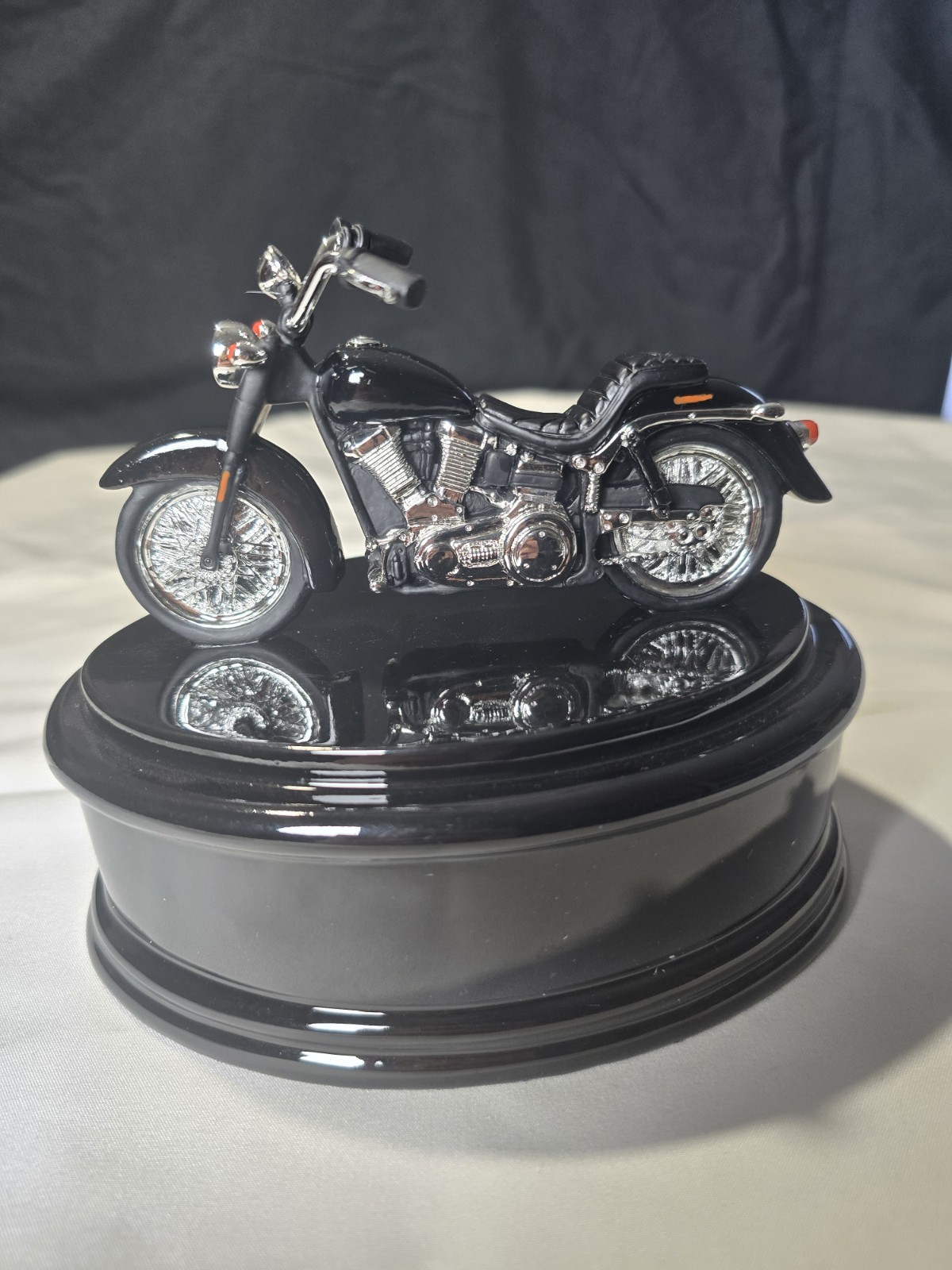 SMALL MOTORCYCLE HUMAN CREMATION URN BLACK CHROME 7 1/2 W X 5 1/4 H X 7 3/4 D