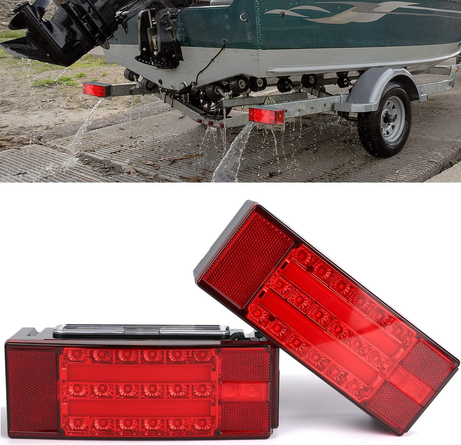New Halo Rectangle Submersible LED Trailer Light, Super Bright Brake Stop Turn T