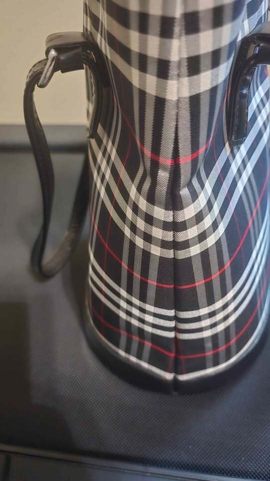 Burberrys Nova Check Blue Label Tote Bag Nylon Black Silver