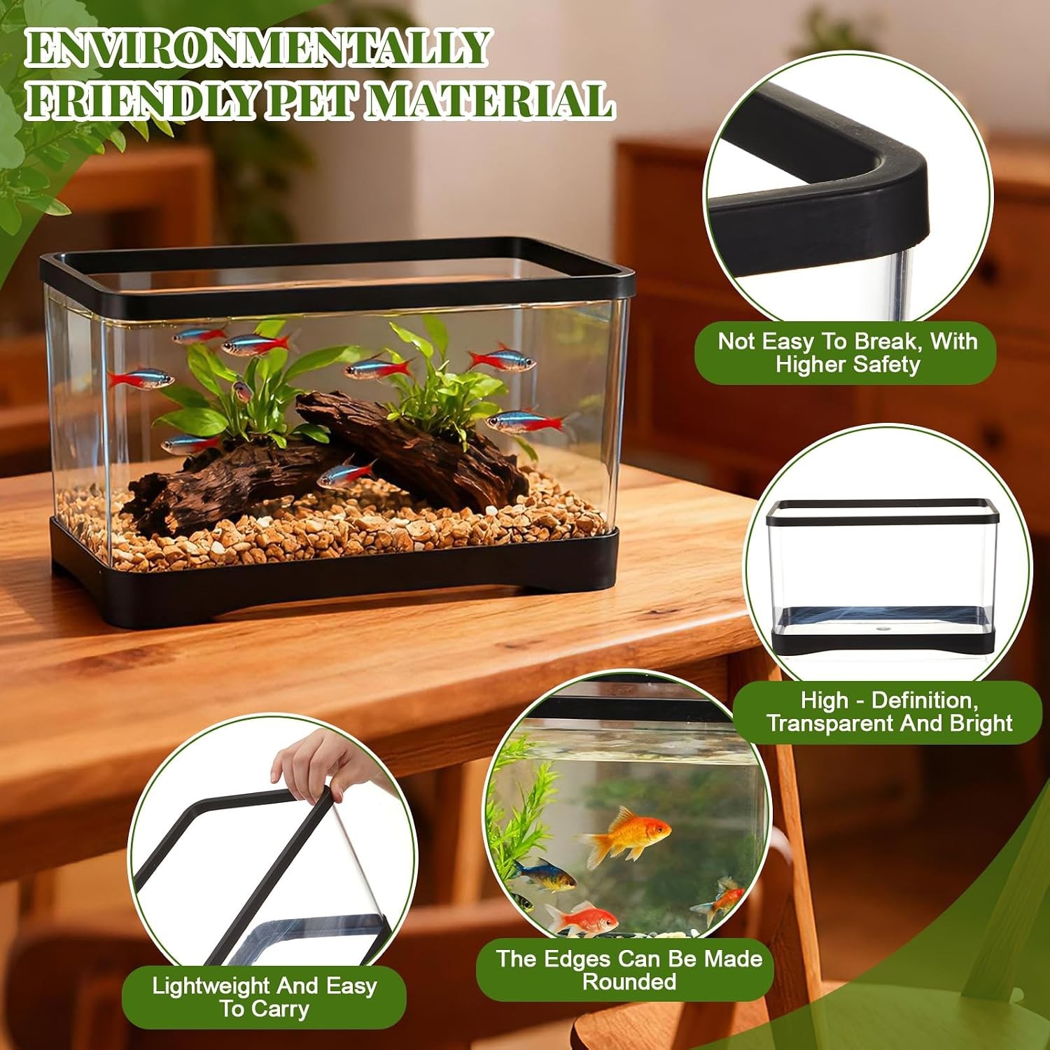 2 Gallon Plastic Rectangular Fish Tank, Aquarium for Betta Fish Reptiles…