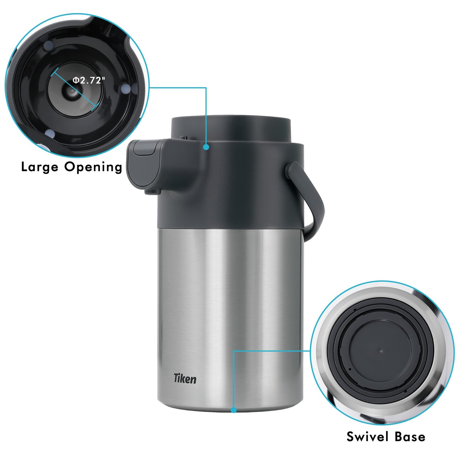Tiken 102oz 3L Stainless Steel Thermal Coffee Dispenser Airpot Pump Hot/Cold
