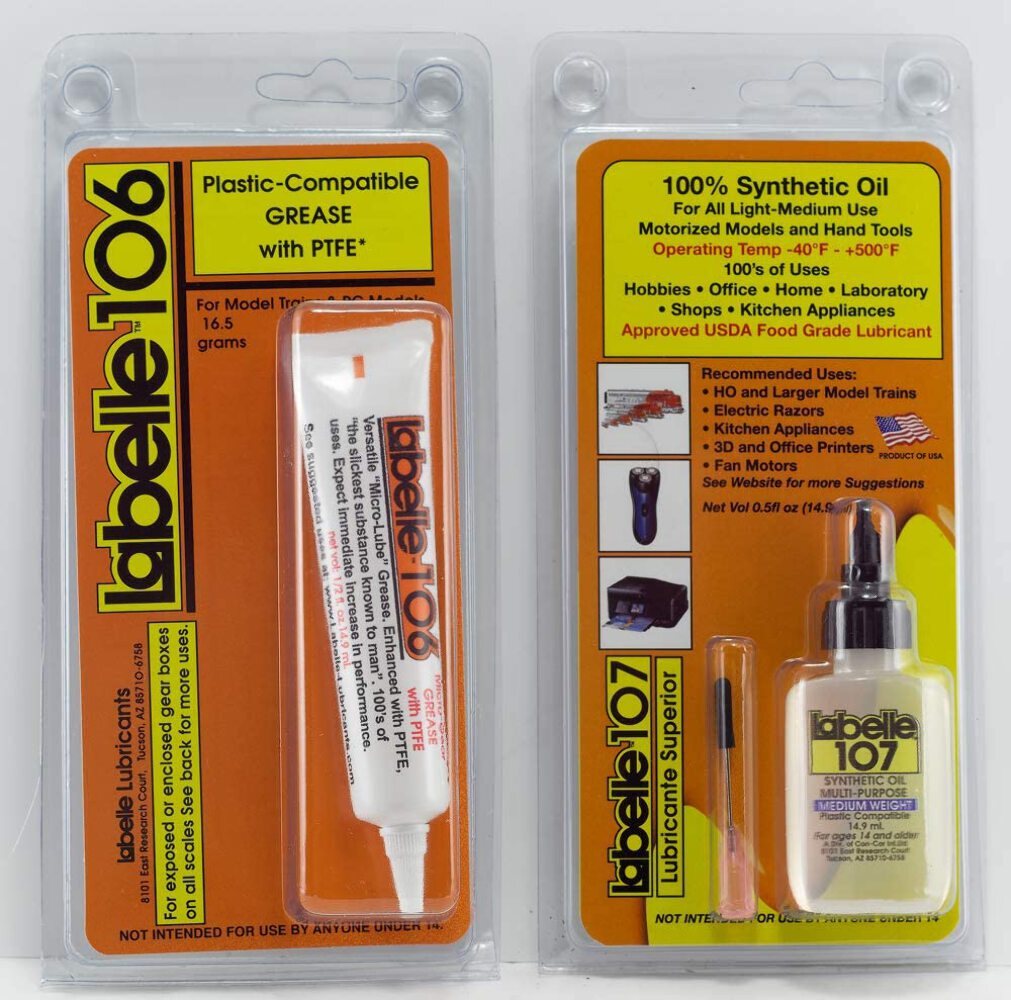 Labelle 2-Pack PTFE Lubricant – Oil & Grease for HO Scale Model Trains