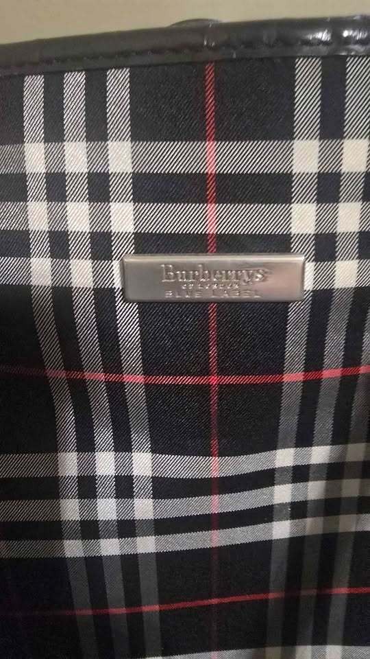 Burberrys Nova Check Blue Label Tote Bag Nylon Black Silver