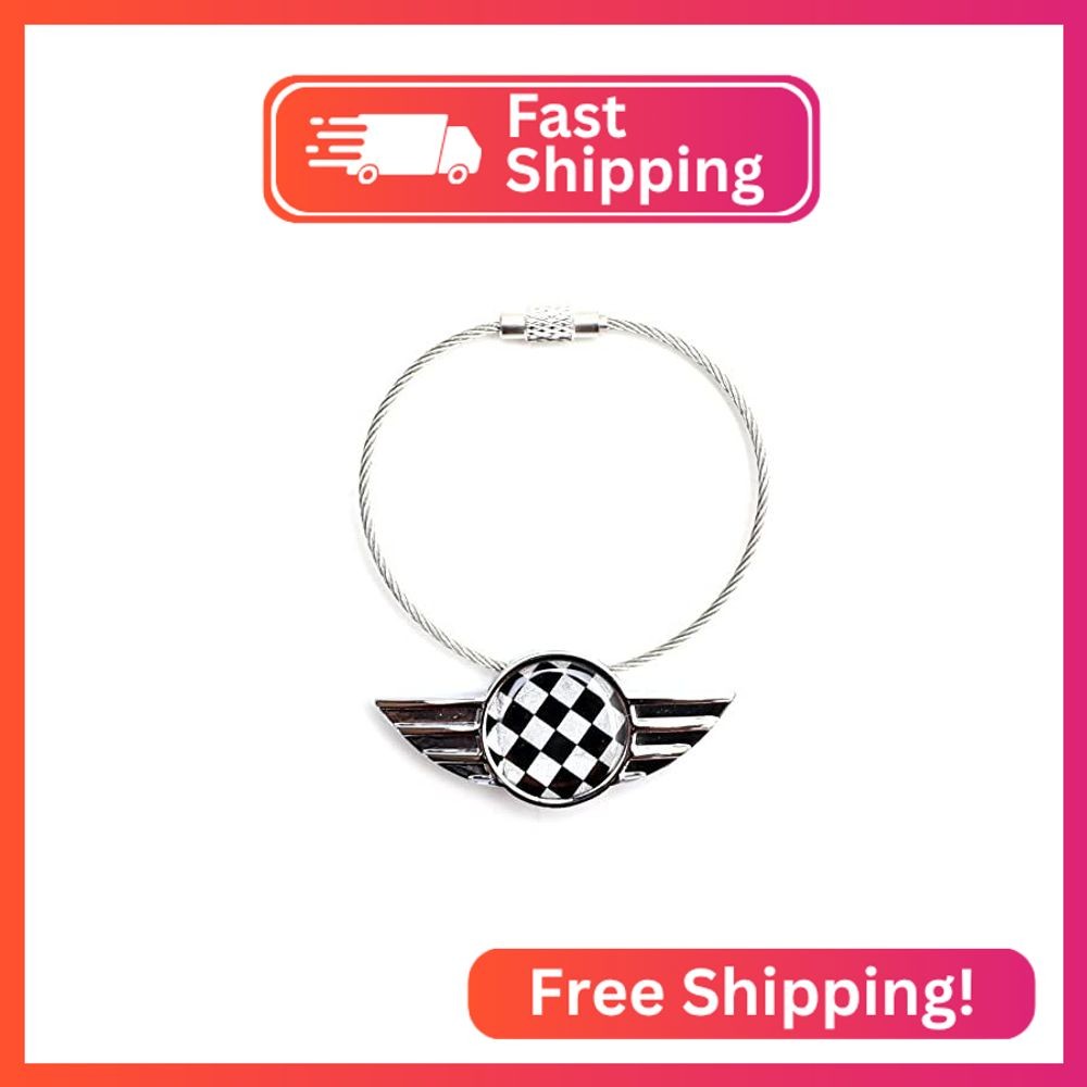 iJDMTOY Chrome Polished Alloy Metal Black/White Checkered Pattern Wing Shape Key