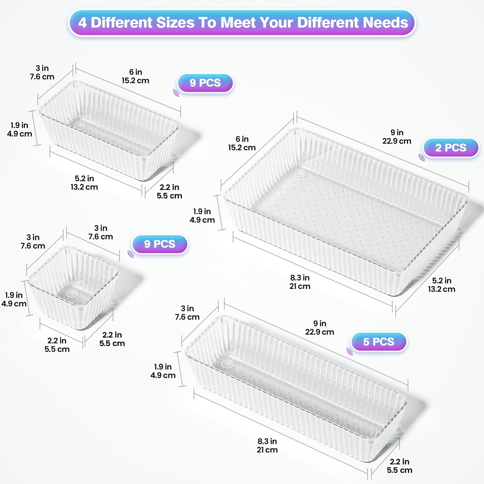 Okylvve 25 PCS Clear Plastic Drawer Organizer Set – 4 Sizes Makeup