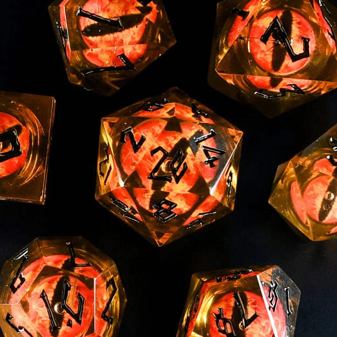 Flaming Eye Liquid Core Dice Set – Misty Mountain Gaming MM51926