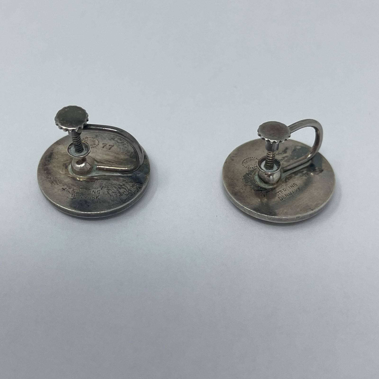 Estate Sterling Silver Art Deco Screw Back Earrings by Georg Jensen No 77
