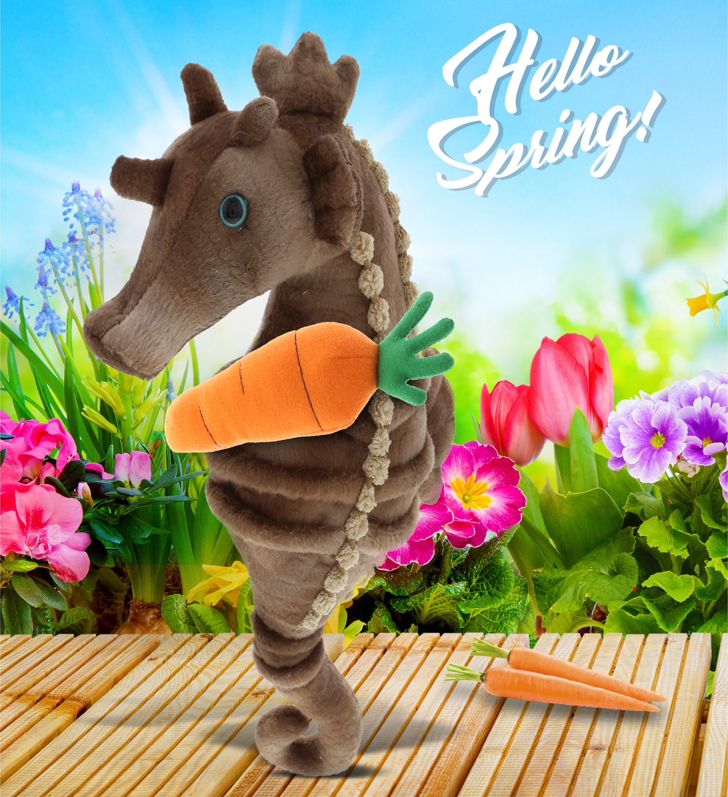 DolliBu Happy Easter Super Soft Plush Seahorse with Carrot Plush – 12 Inches