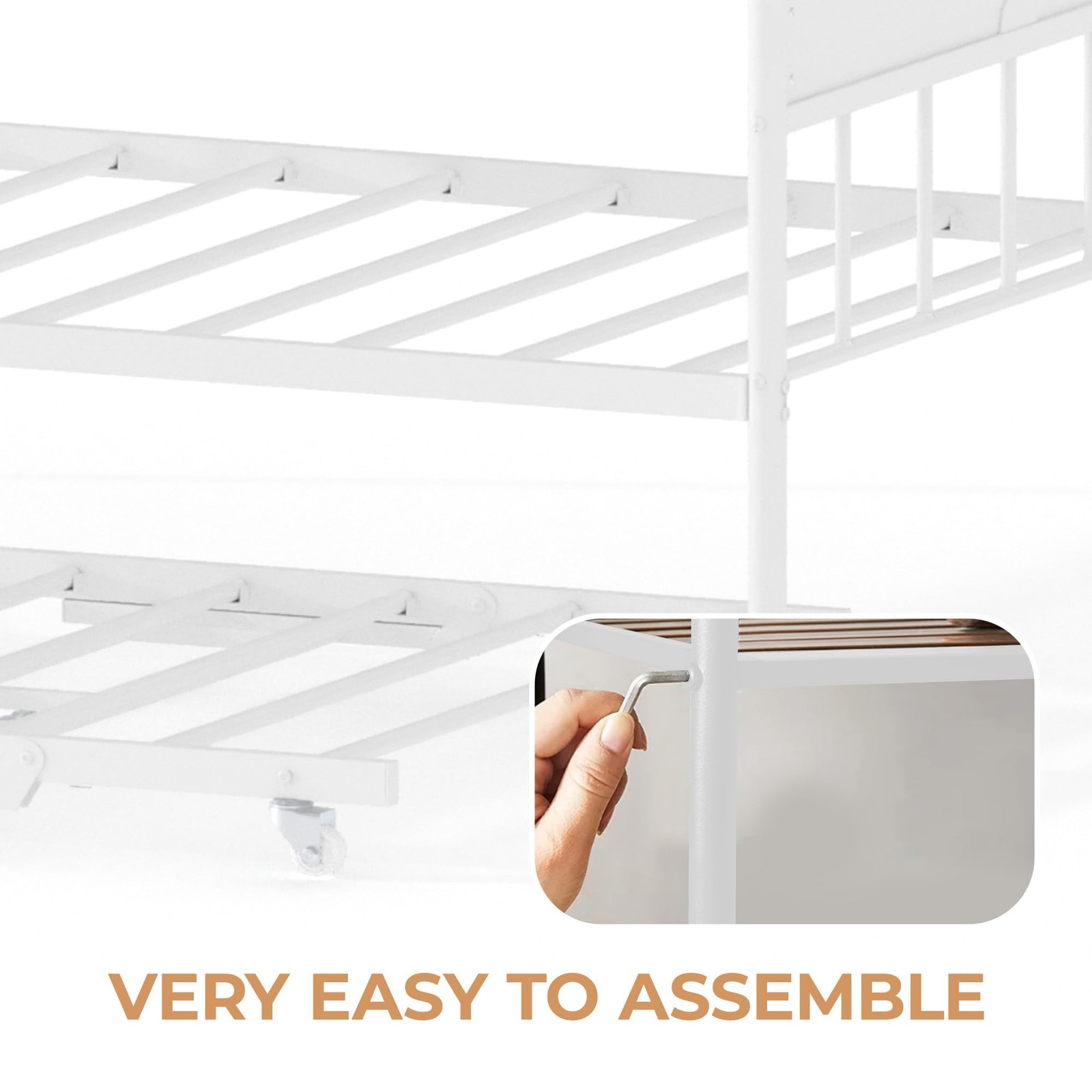 Daybed with Trundle, Metal Twin Size Day Bed Stylish Twin, White 1