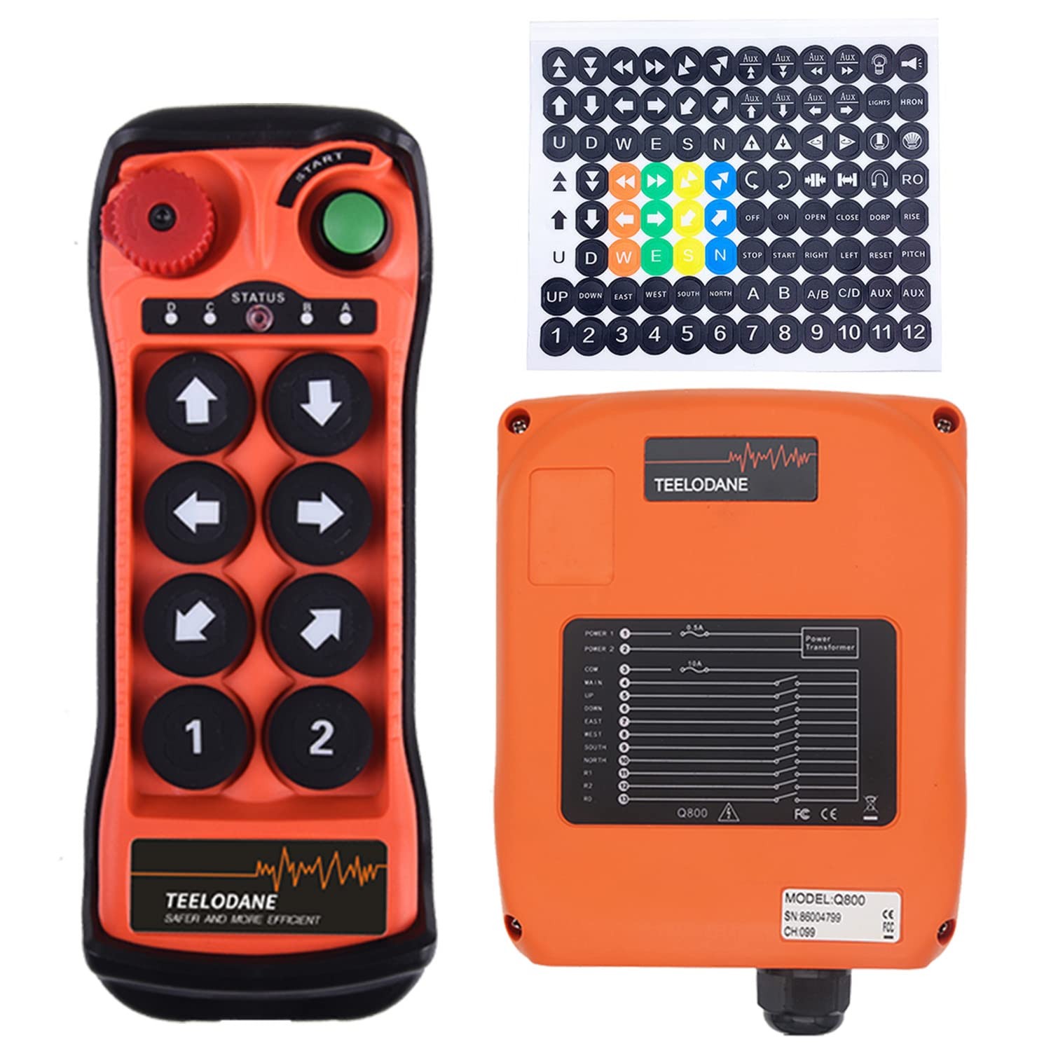 Q800 Industrial Wireless 1 Transmitter + AC/DC 12-24V Receiver, red and black