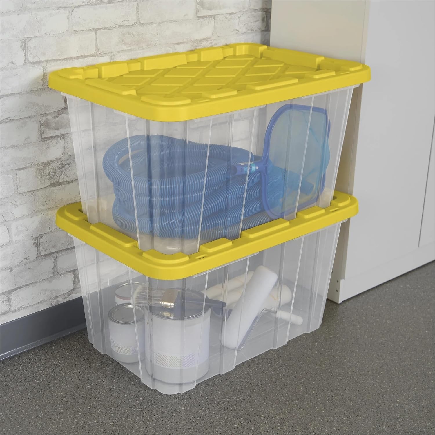 Large Industrial Storage Bins with Lids, 27 Gallon Clear Plastic Tote for…