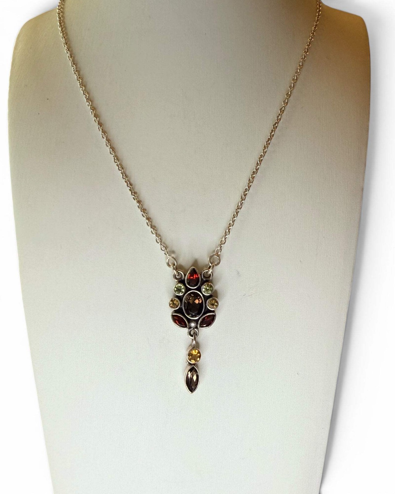 Nicky Butler 925 Sterling Silver Designer Smoky Quartz, Garnet, & Citrine Neckla