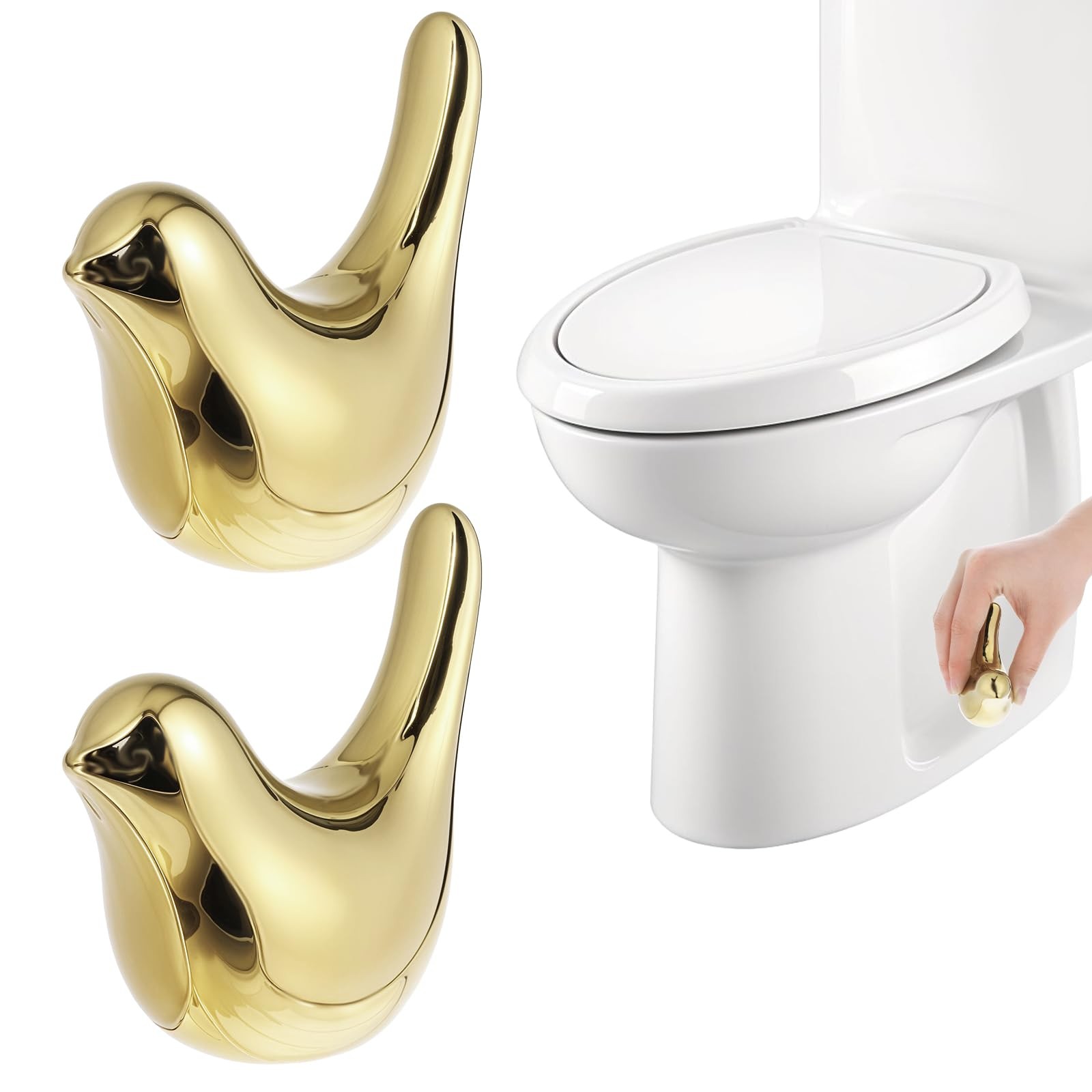 2 Pcs Toilet Bolt Caps Ceramic Gold Bird Replacement 7.2 x 6.5cm,