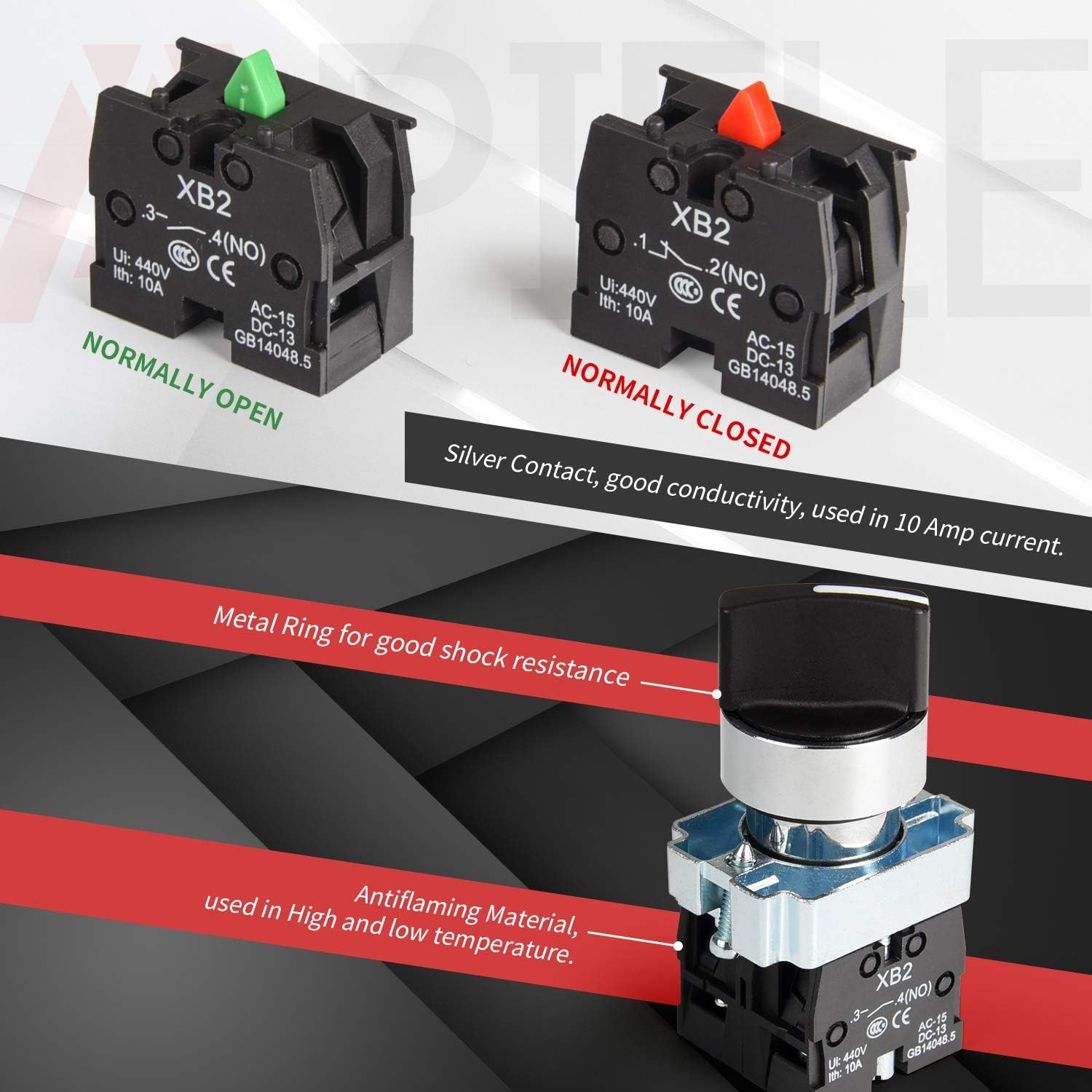 APIELE (Pack of 2) 22mm 3 Position Selector Switch Maintained 2NO Silver