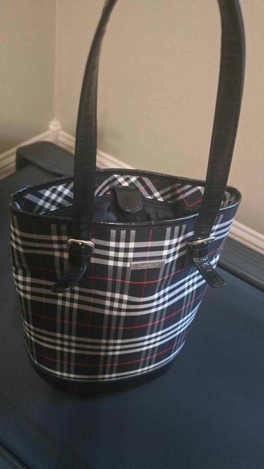 Burberrys Nova Check Blue Label Tote Bag Nylon Black Silver