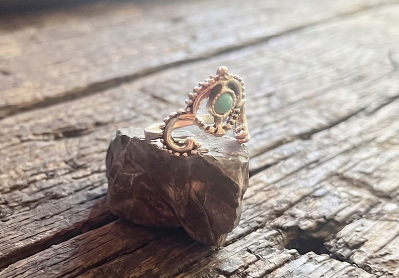 Handmade Gaia Earth Spirit Ring OOAK Nature Magic Protection Talisman Turquoise