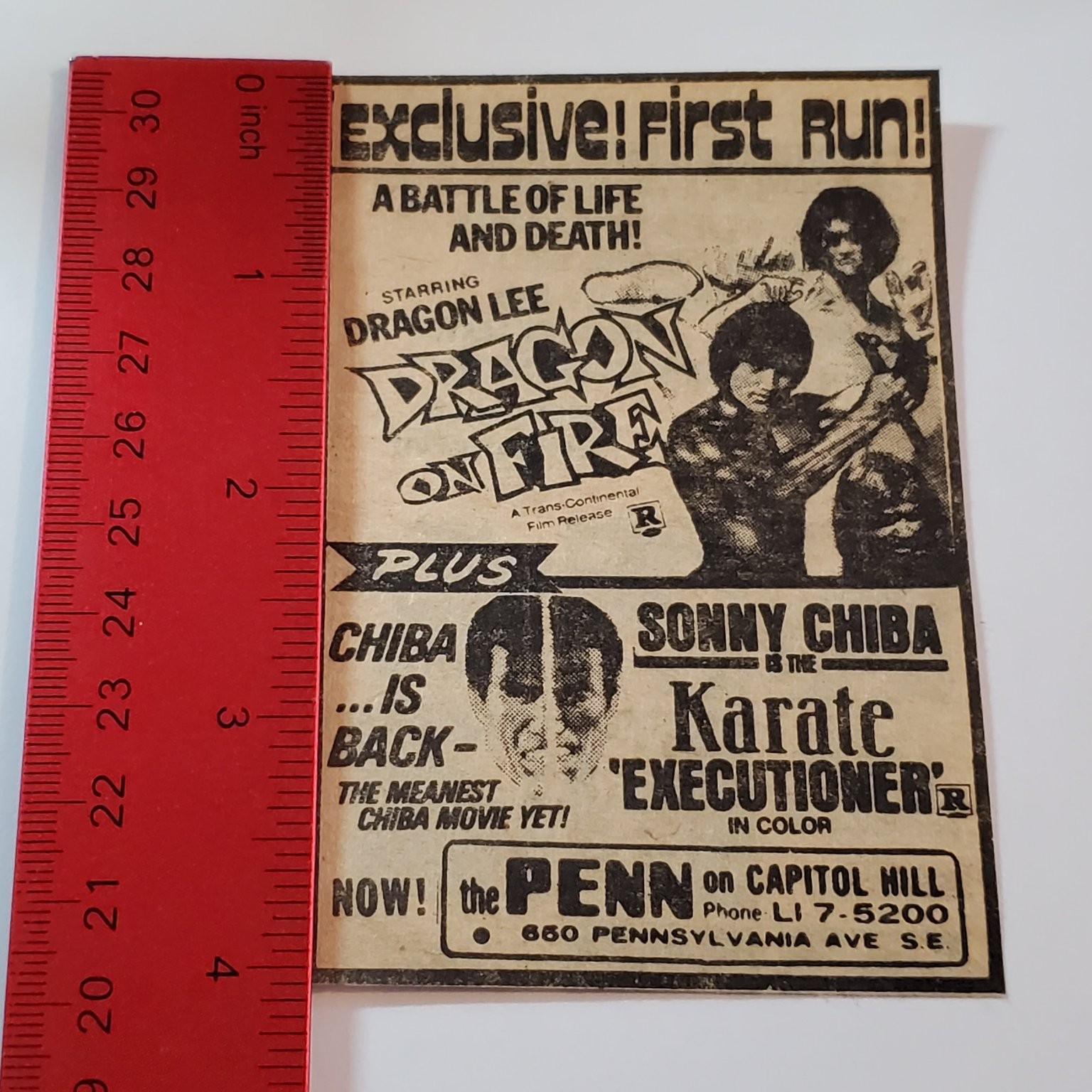 Vintage Dragon Lee Dragon On Fire Sonny Chiba Karate Executioner Movie Ad Flyer