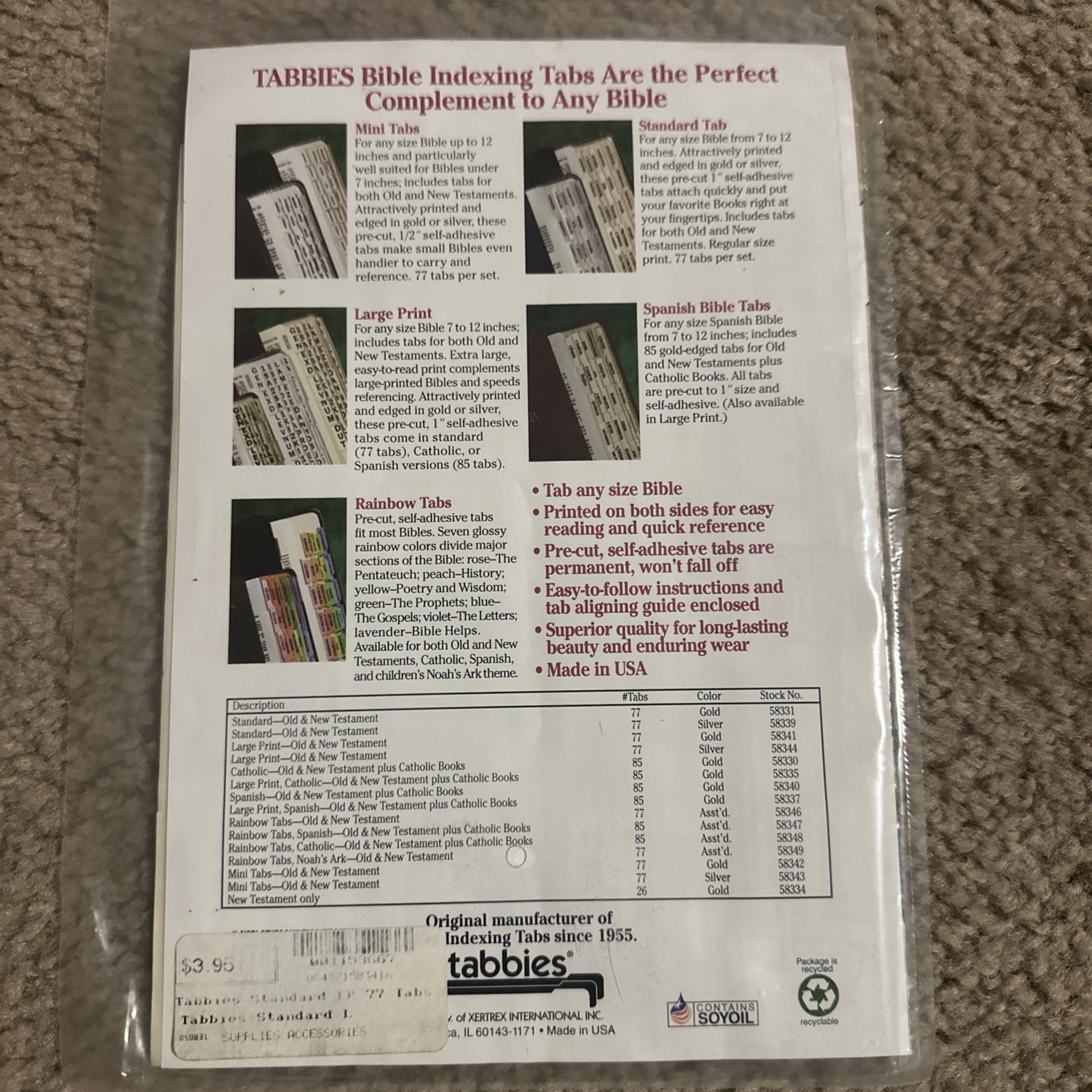 VINTAGE TABBIES 50th Anniversary SEALED Bible INDEXING TABS 77 GOLD Edged