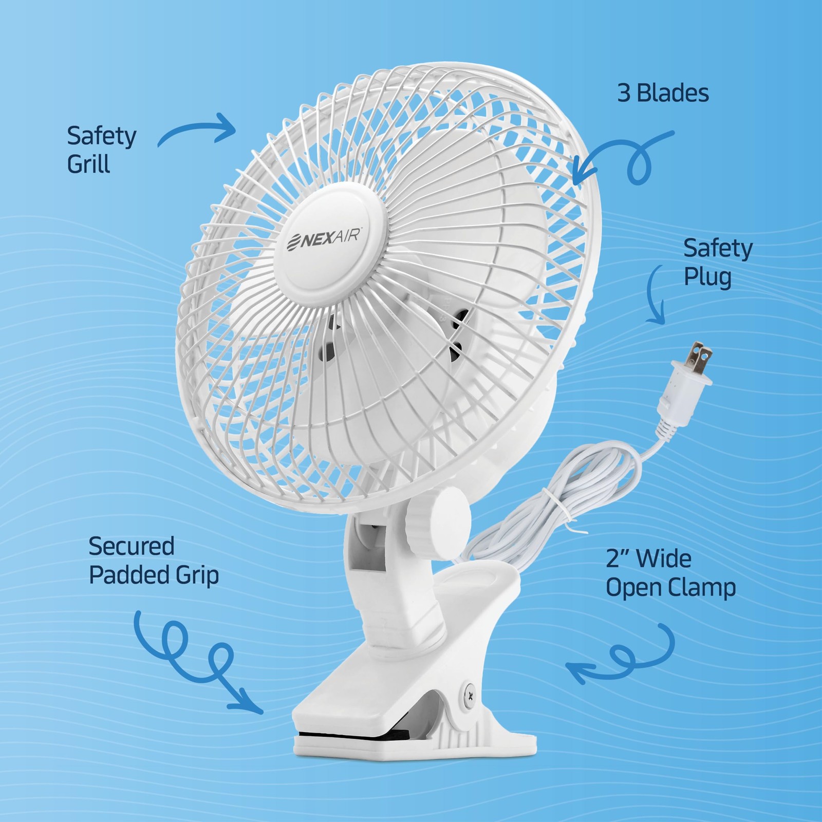 NEXAIR 6-Inch Clip on Fan, 360 Degree Rotation, Two Speed 6 inch, White