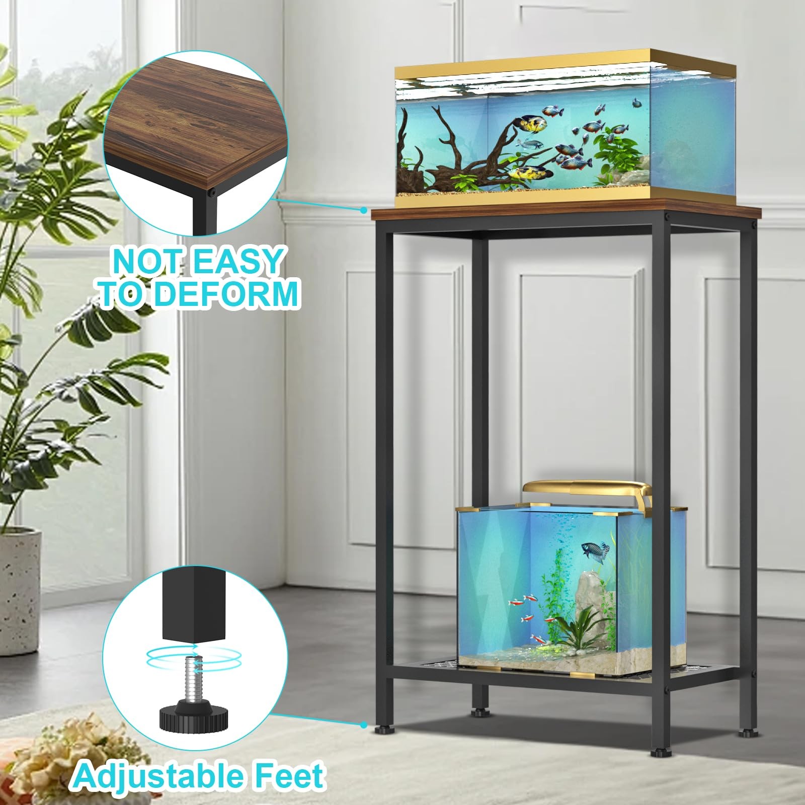 VANVERB 10 Gallon Fish Tank Stand, 2-Tier Small Aquarium Stand, Metal Reptile Br