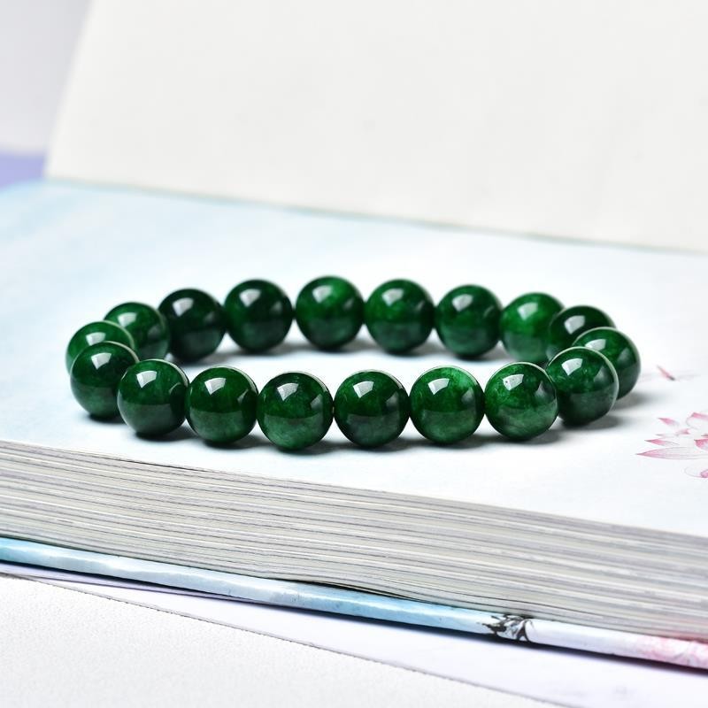 Green Jade Style Bead Bracelet 12mm Single Strand Crystal Vintage Jewelry Unisex