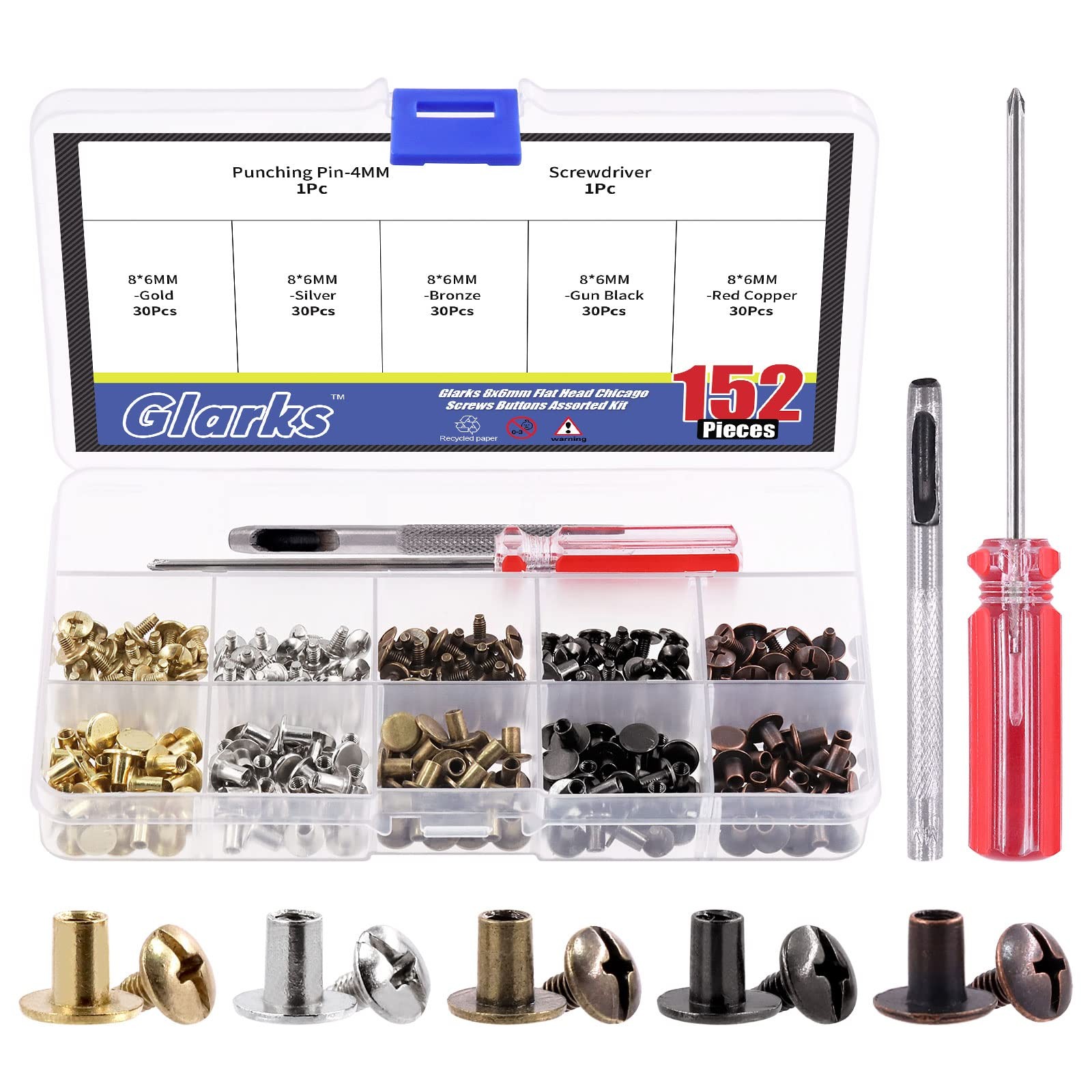 Glarks 150 Sets 8x6mm Round Golden, Silver, Gunmetal, Antique Copper, Bronze