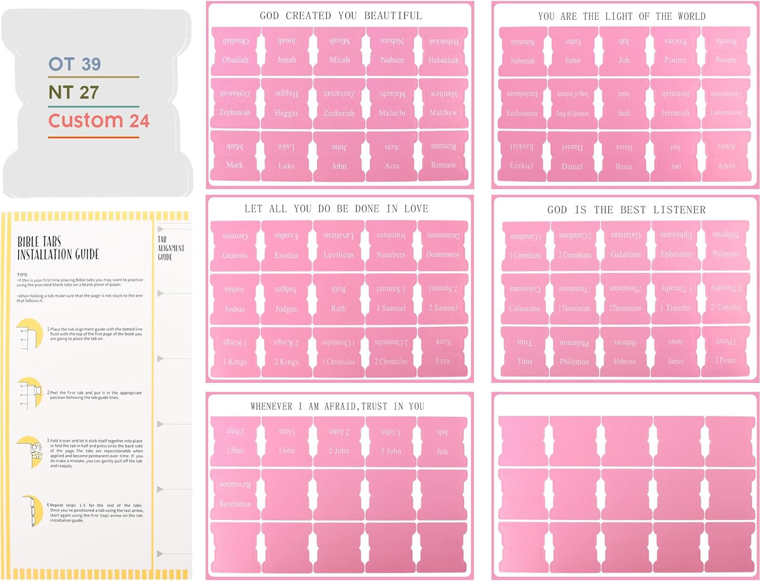 Pink Bible Tabs for Men Paper Index Tabs for Scripture Study & Chapter