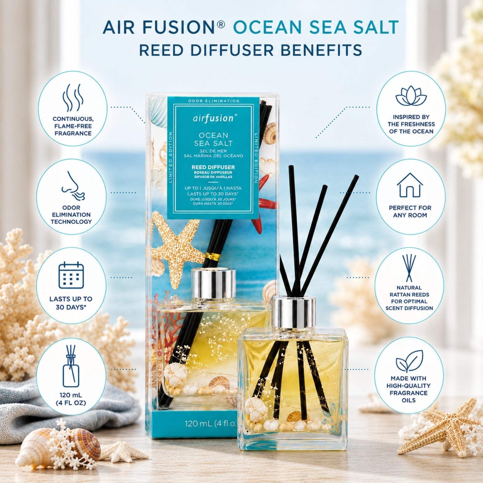 4oz Ocean Sea Salt Reed Diffuser Home Fragrance Oil Reeds