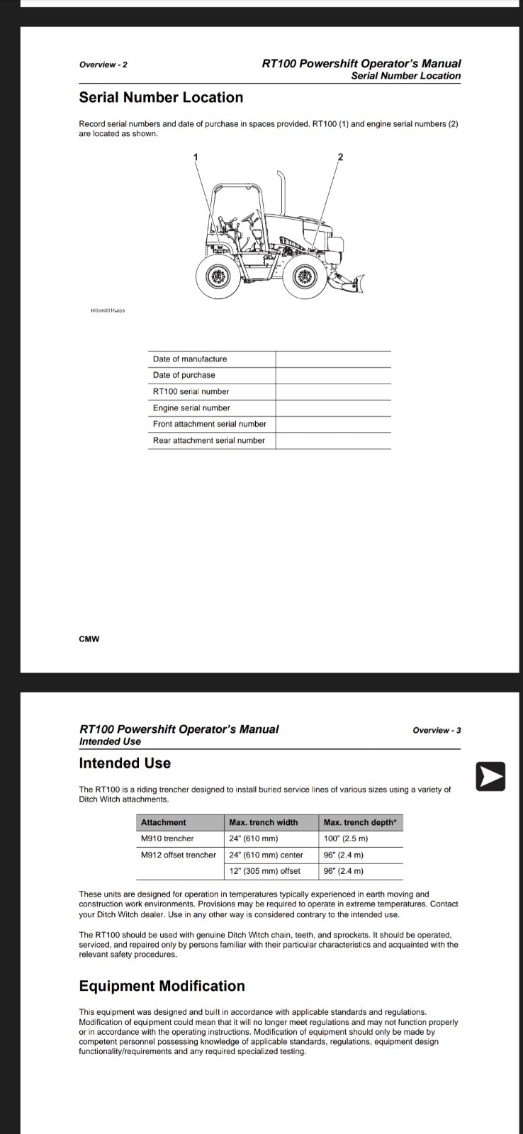 DITCH WITCH RT120 OPERATION OPERATOR’S MAINTENANCE PDF MANUAL 223Pages