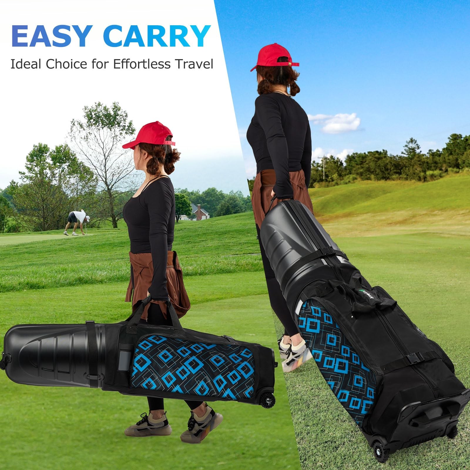 BEYBAY Golf Travel Bags for Airlines with Reinforced Wheels, Hard Case Blue