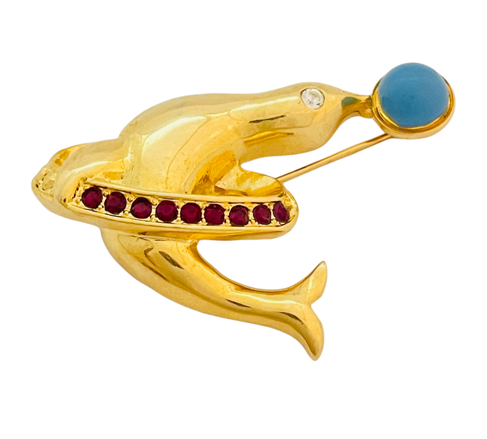 Vintage NAPIER gold dolphin rhinestone designer runway brooch