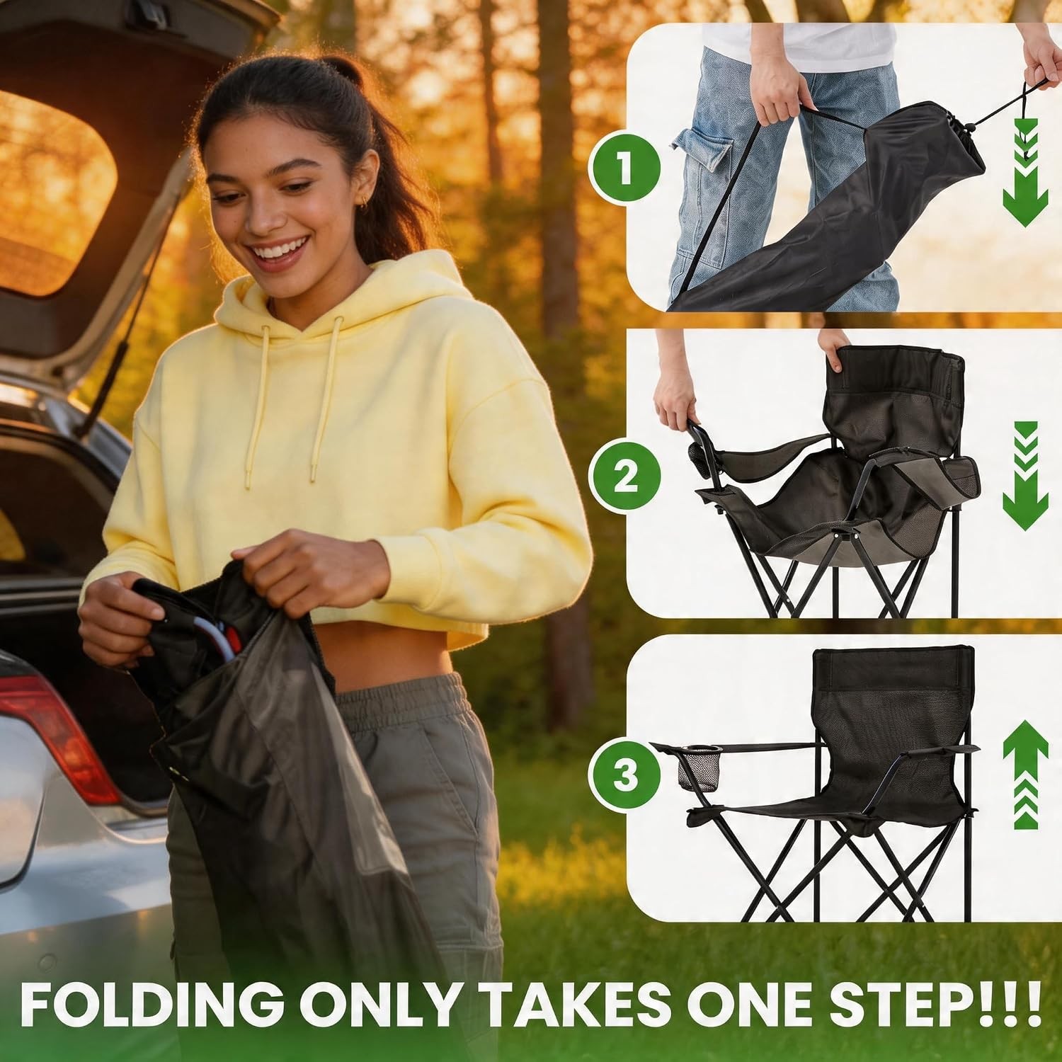 2 Pack Lightweight Folding Camping Chairs, Outdoor Lawn Beach Chair with Cup…
