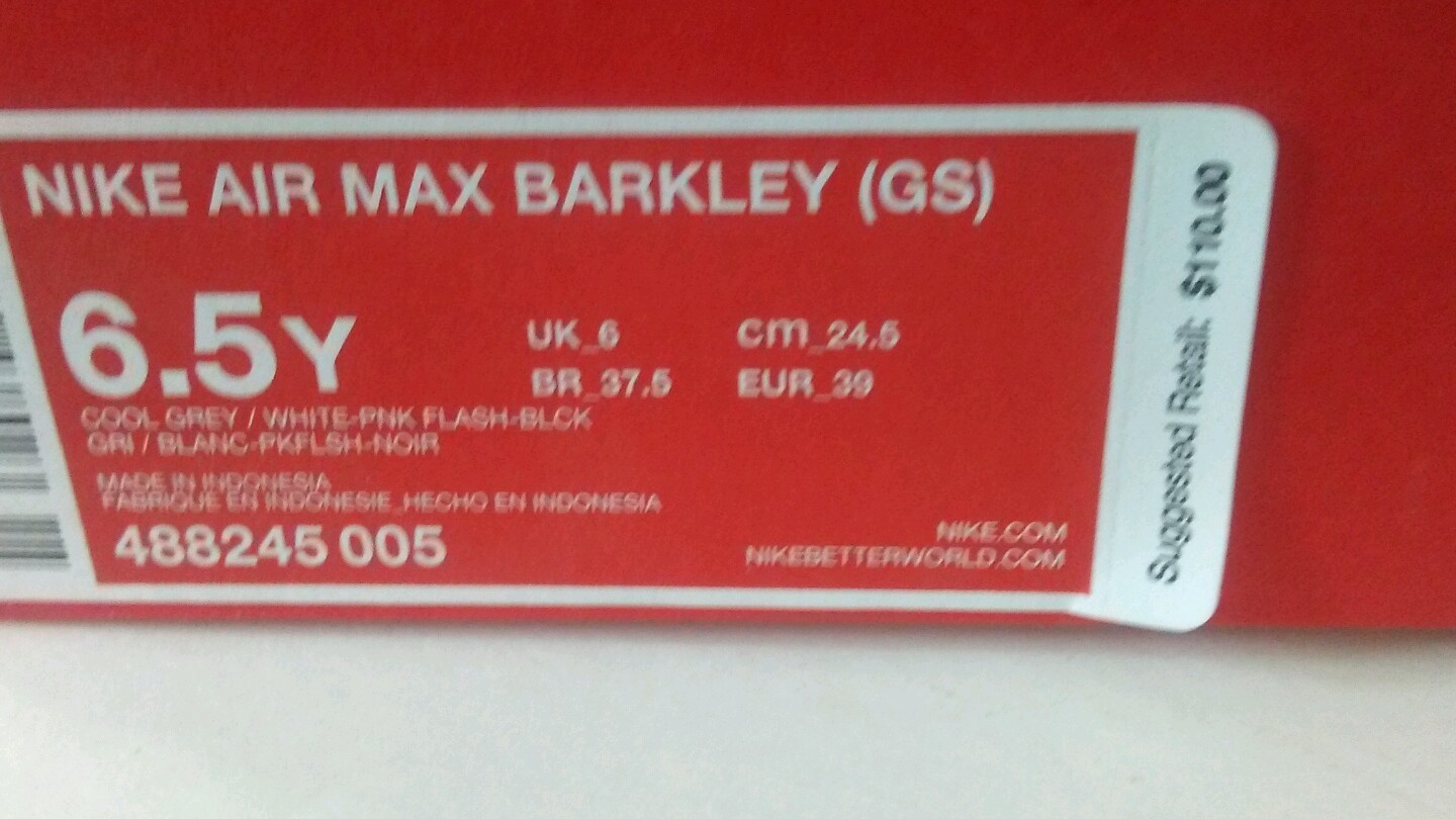 Air Max Barkley (GS) sz 6.5Y Red/White***EMPTY SHOE BOX** 13.5x9x5″