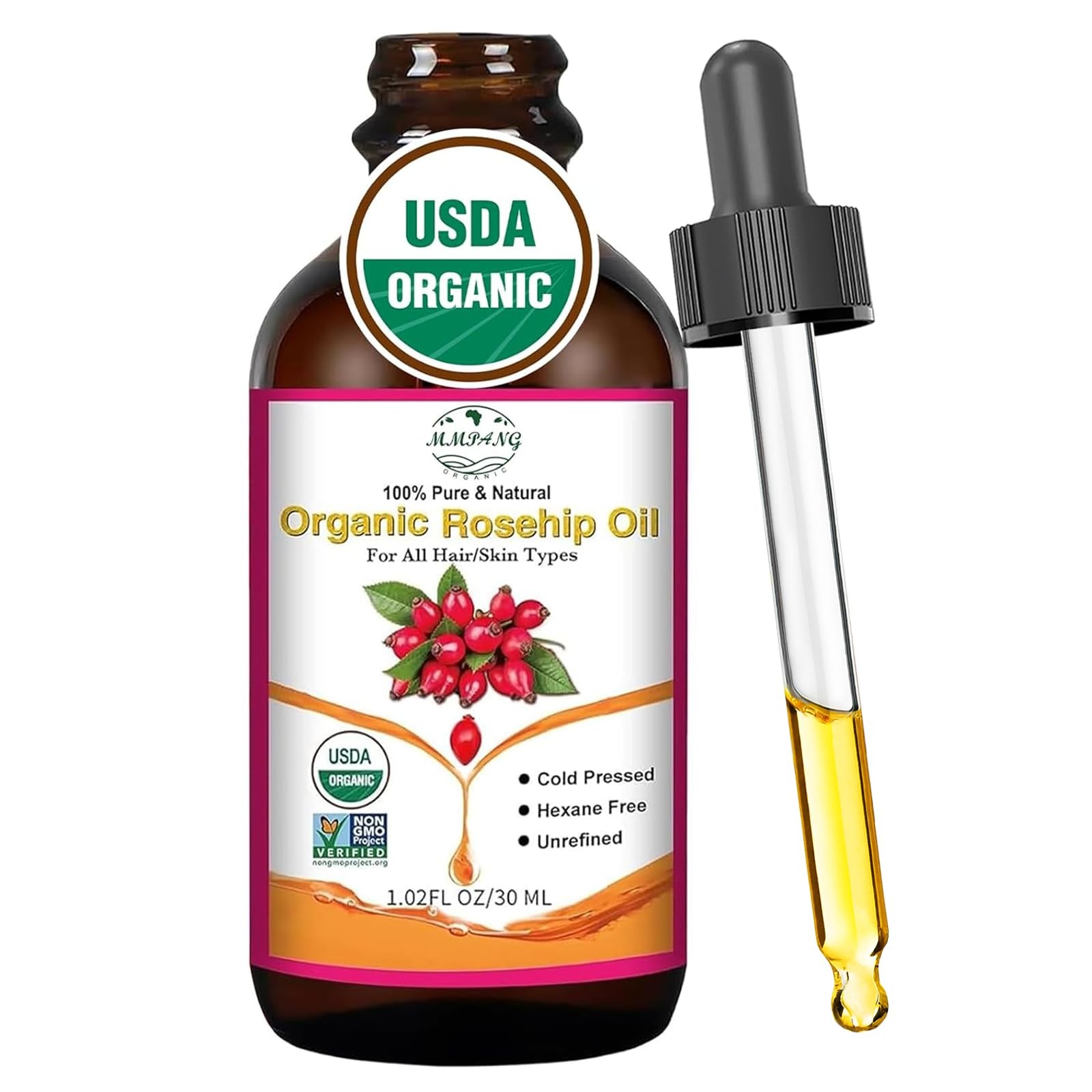 MMPANG Organic Rosehip Seed Oil for Face, USDA 1 Fl Oz (Pack of 1), Original